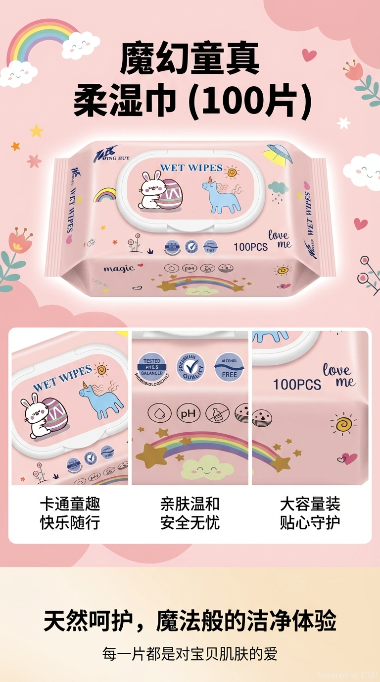 跨境婴儿湿纸巾湿巾100抽便携装温和清洁详情1
