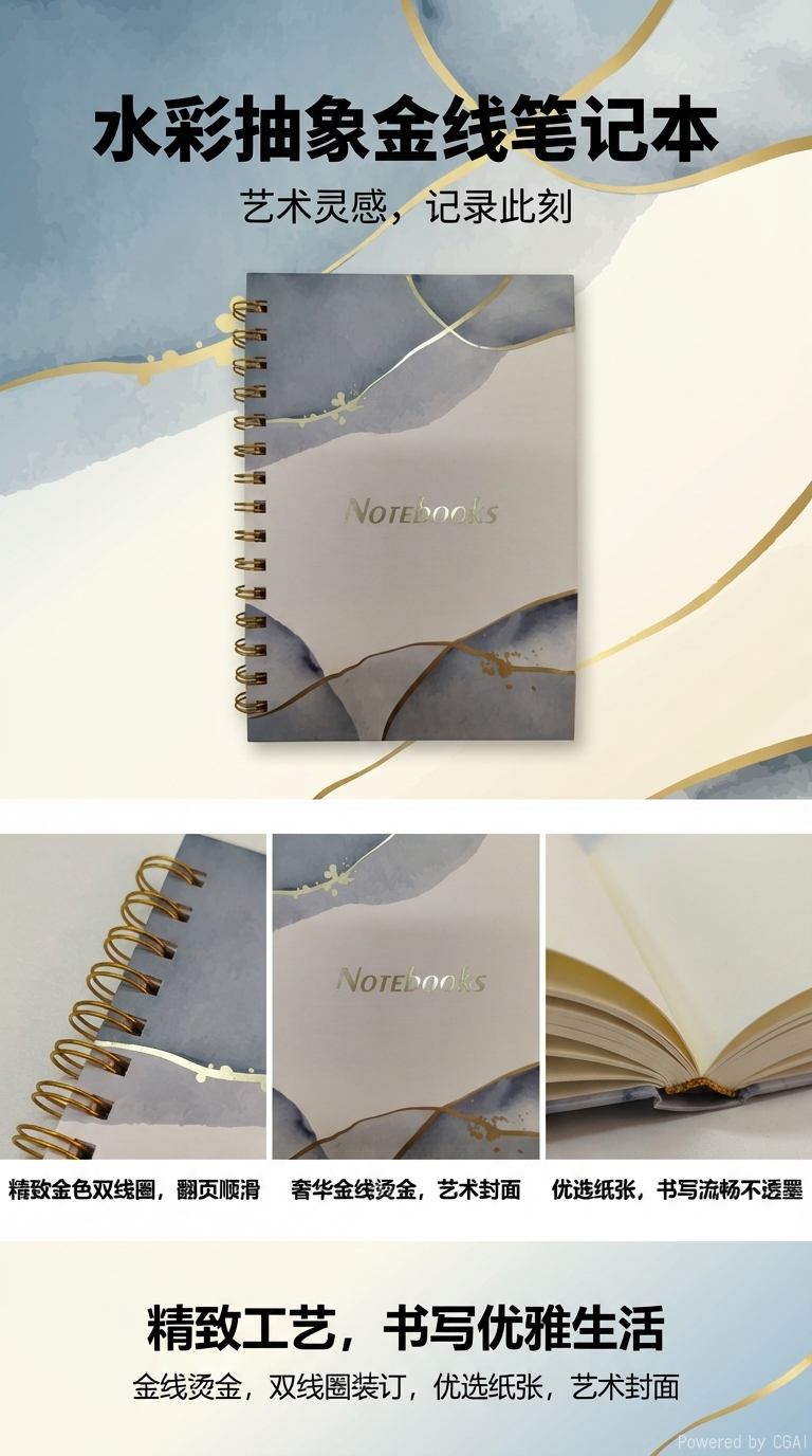 Donghu Paper Products A5 Grey Gold Ink Hot Stamping Coil Notebook, high-end business notebook, student office notebook pic 1