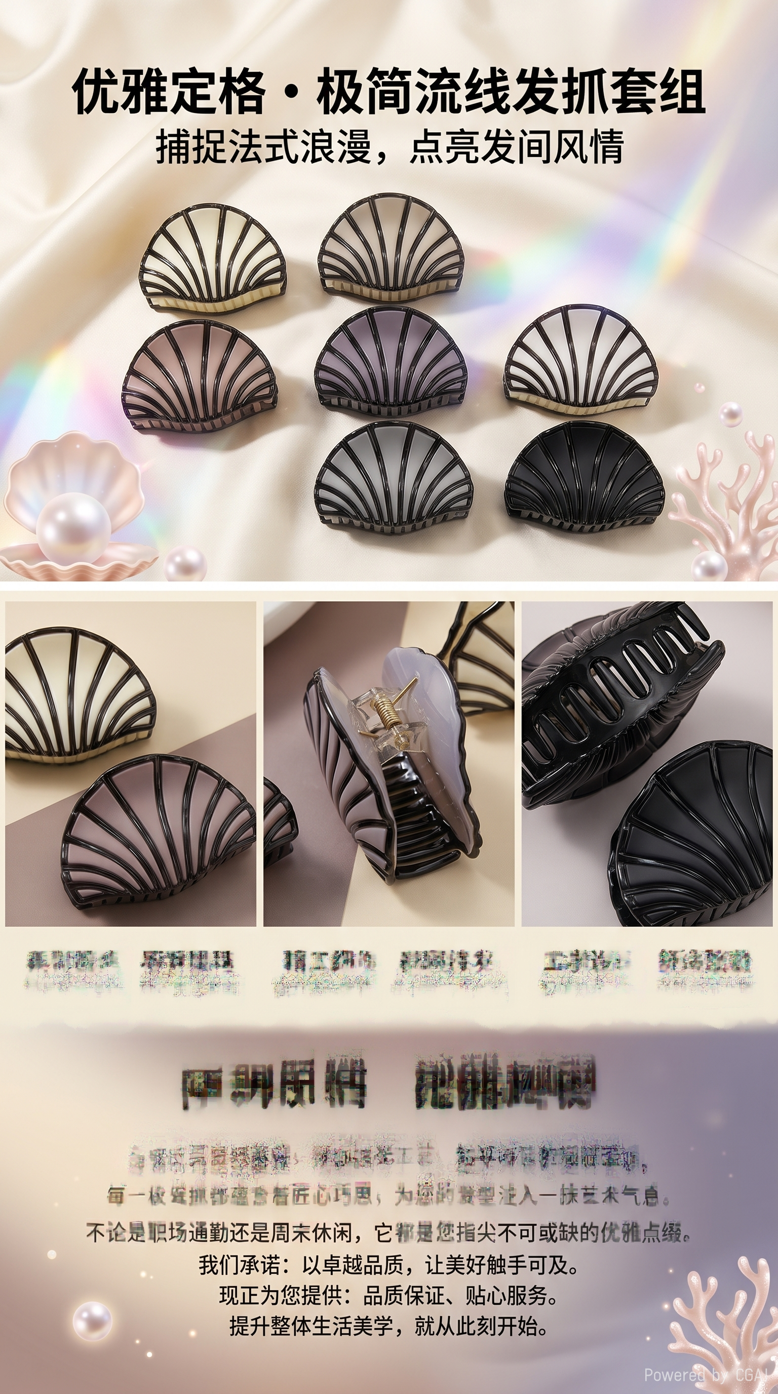 香蕉鲨鱼抓夹发卡 茉莉纹发夹 金属质感大号发饰详情1