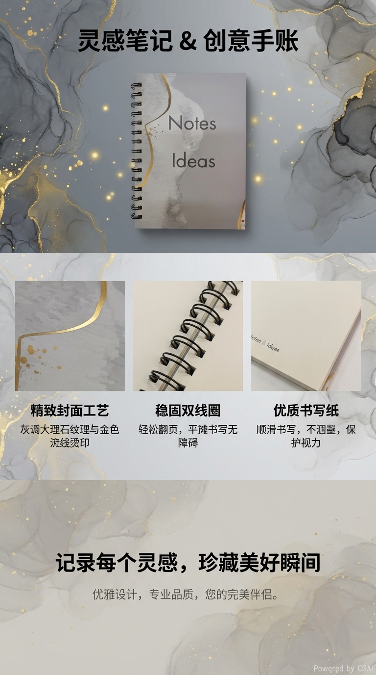 Donghu Paper Products A5 Light Luxury Ink-wash Gold Pattern Coil Notebook, simple business office notebook, student classroom record book pic 1