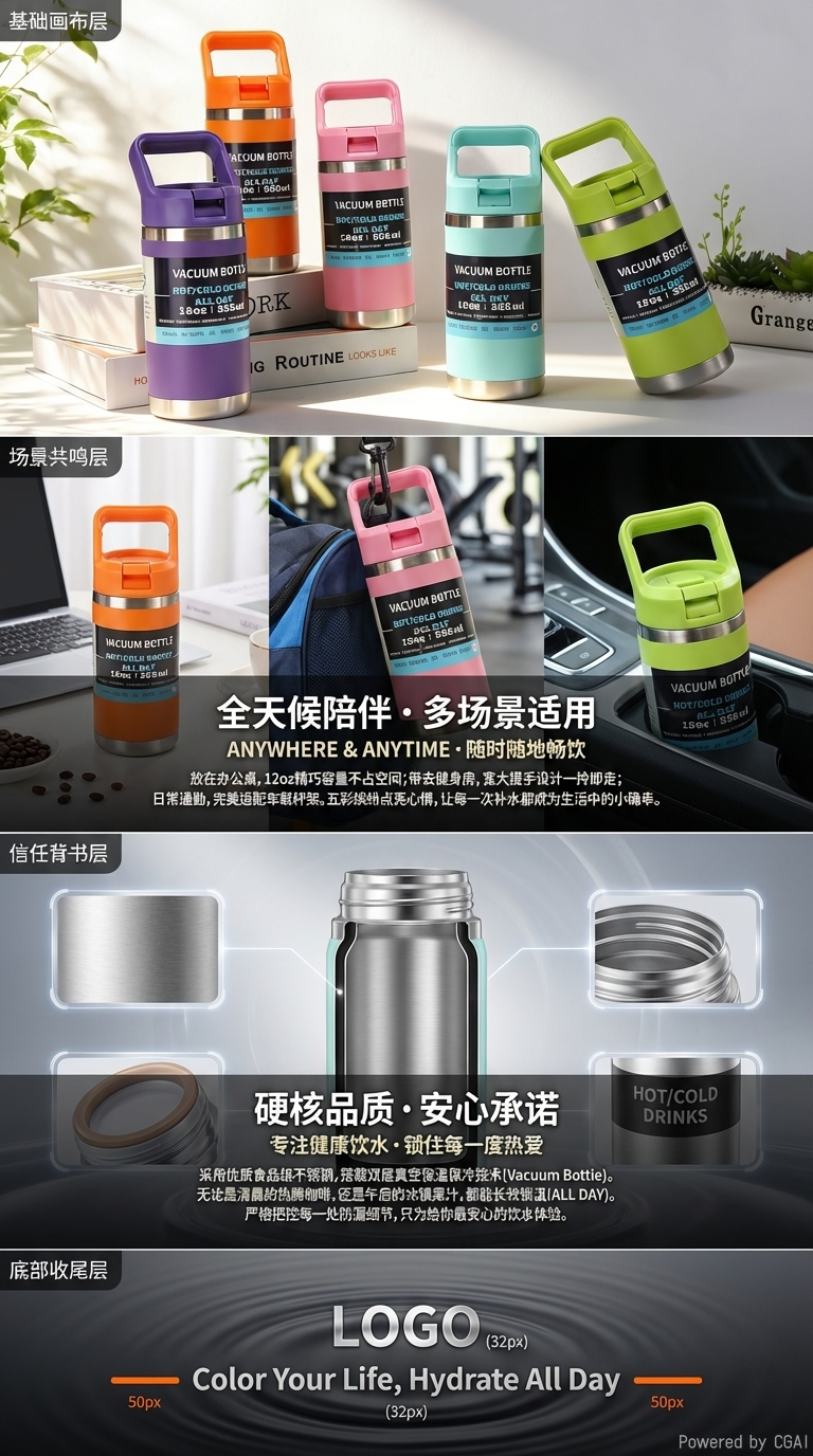 Wholesale 500ML Insulated Hiking Bottle With Handle Lid详情3