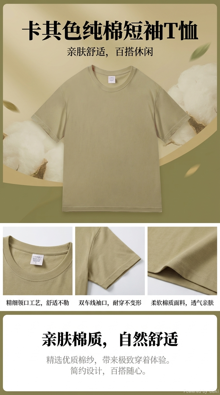 卡其色男士短袖潮流体恤T恤100纯棉短袖衣服详情1