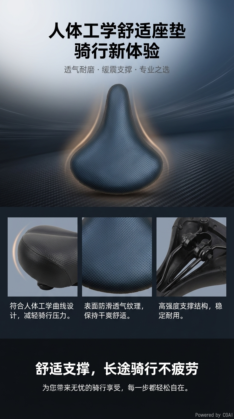 自信车912ST L1鞍座黑色运动车座轻便耐用骑行舒适详情1