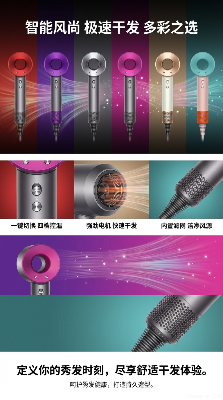 Enzo高速无刷电吹风1800W大风力静音护发干发神器详情1