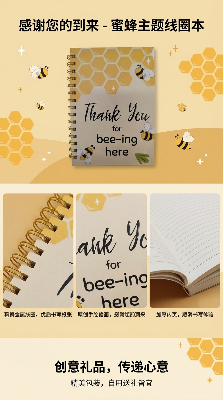 Donghu Paper Products A5 Bee-themed Coil Notebook, cute cartoon bee Notebook, creative homophonic joke notebook, student portable diary, artistic and high appearance level pic 1