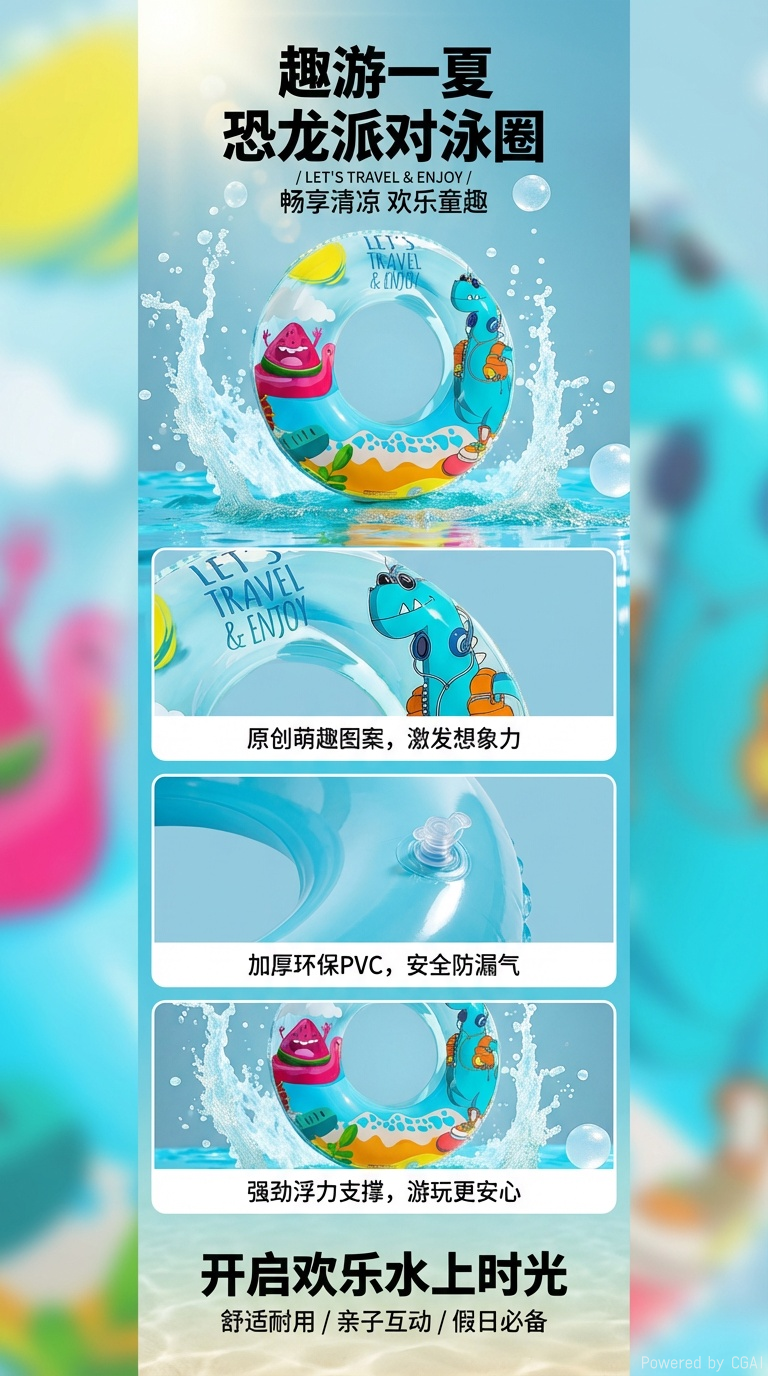 清凉夏日海边卡通半透明泳圈水上详情1