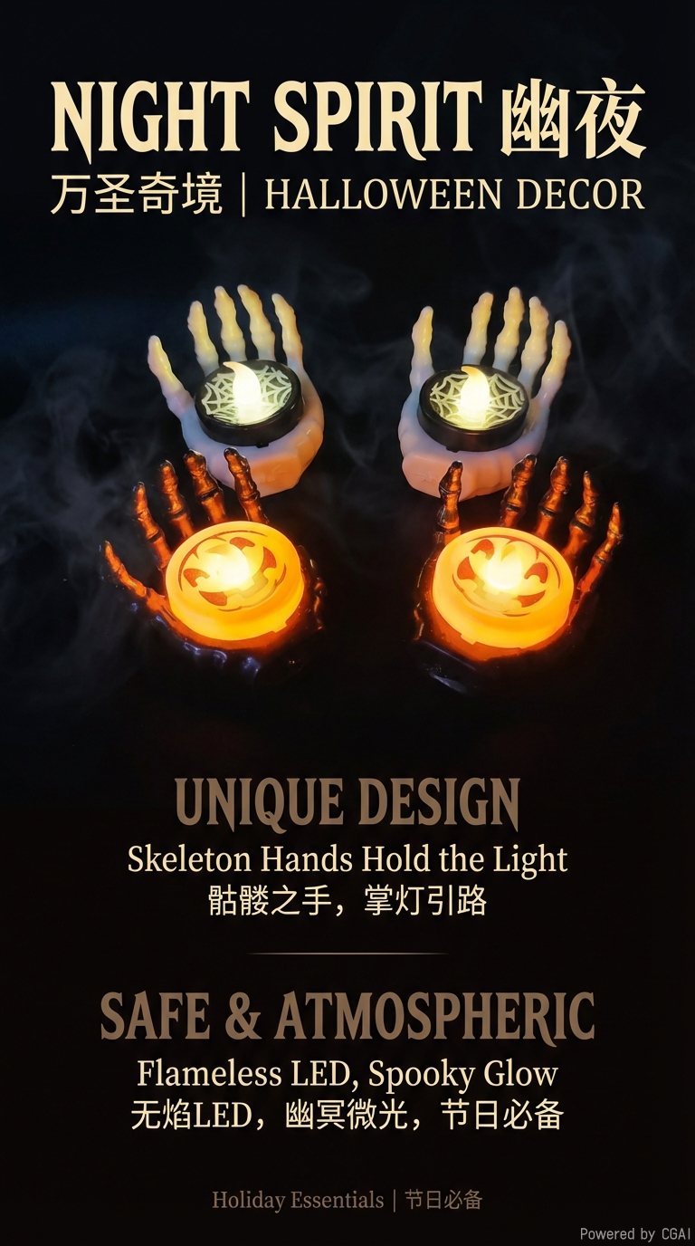 万圣节小夜灯LED电子发光鬼节装饰手掌托蜡烛灯详情1