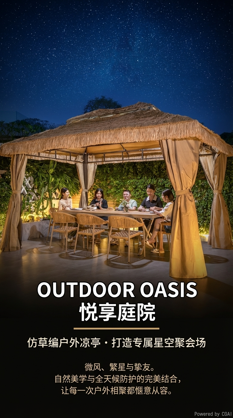 星辰茅草顶凉亭阳光房户外用餐场景搭建庭院遮阳棚详情1