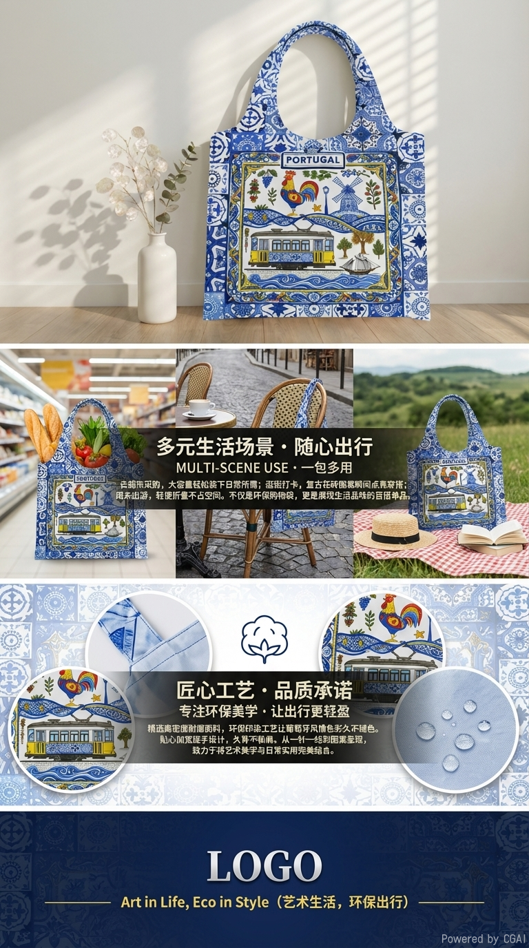 热带植物图案手提袋透明PVC礼品袋塑料袋袋子详情3