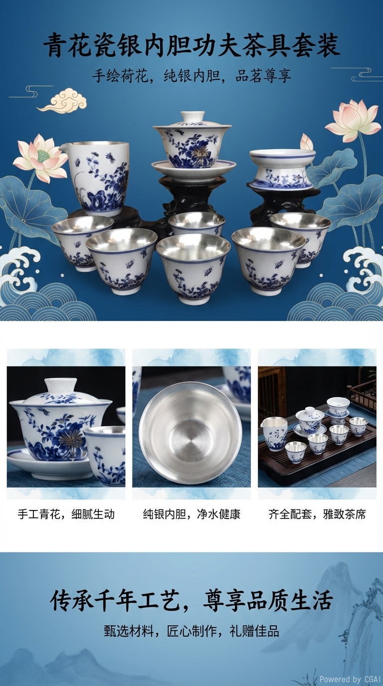 鎏银茶具套装款式高档陶瓷茶具四区套装 茶壶茶具组合礼盒典雅茶具用品详情1
