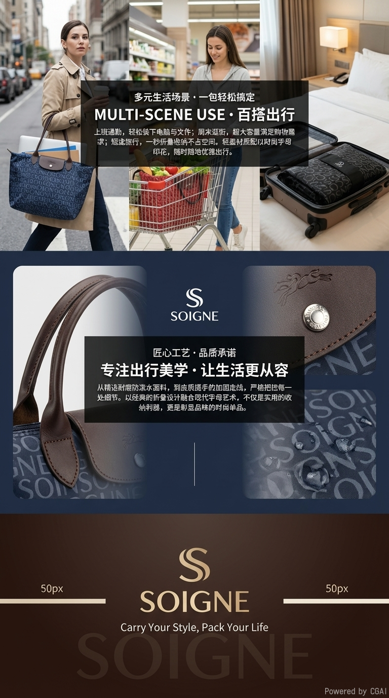 时尚印花手提包大容量通勤办公包单肩斜挎托特包详情3