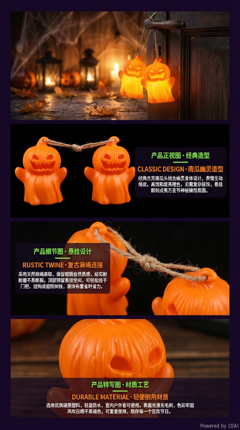 万圣节LED发光南瓜幽灵小夜灯万圣派对装饰详情2