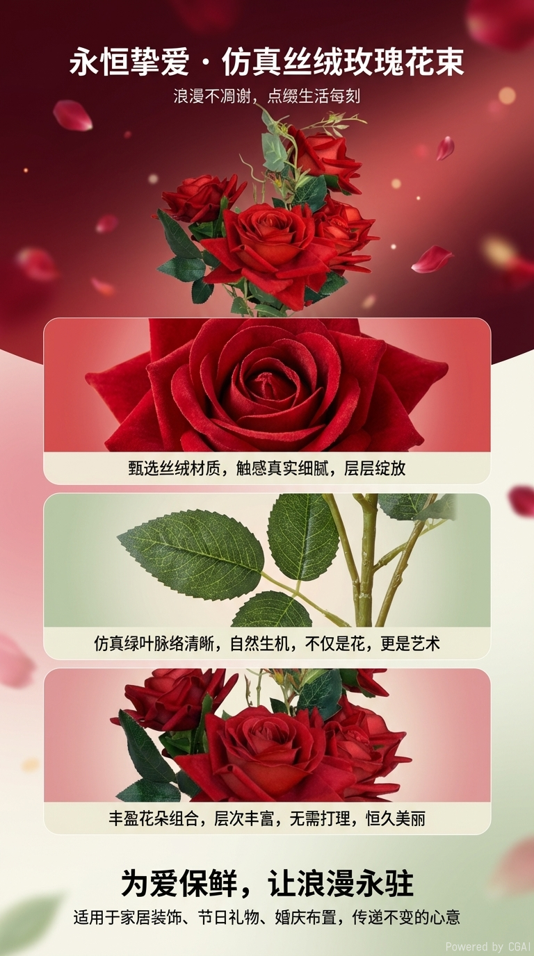 红色玫瑰仿真花束手工编织仿玫瑰花花园礼品仿真花手工编织仿玫瑰花玫瑰仿真仿真花详情1