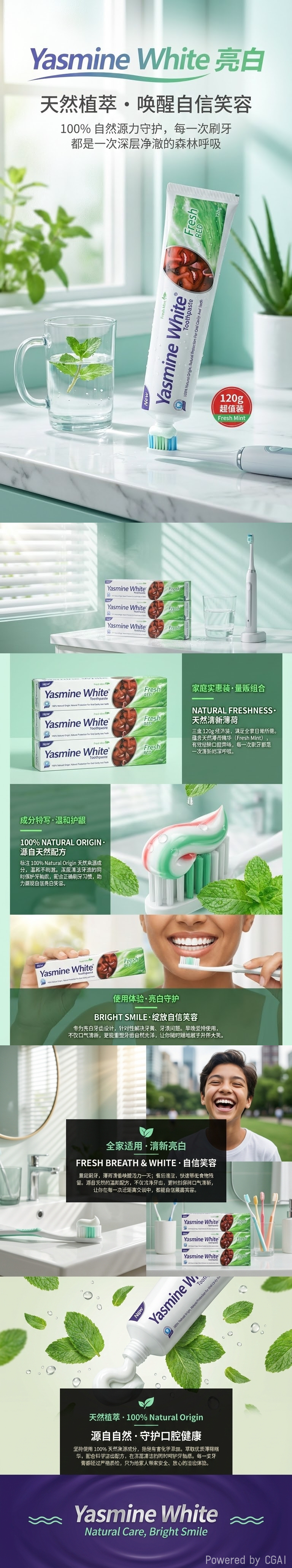 Yasmine White牙膏美白清新口气牙膏120g详情1