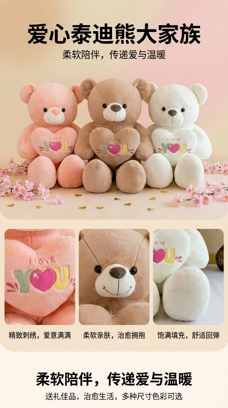 YOU抱心熊可爱玩偶娃娃柔软抱枕儿童礼物详情1