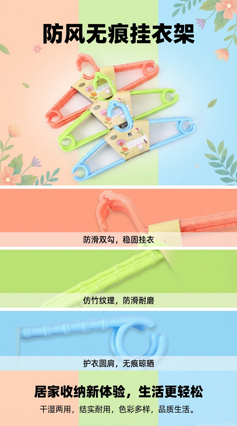 创意款竹节成人彩色塑料衣架多功能晾晒挂衣架防风无痕旅行晾衣架详情1