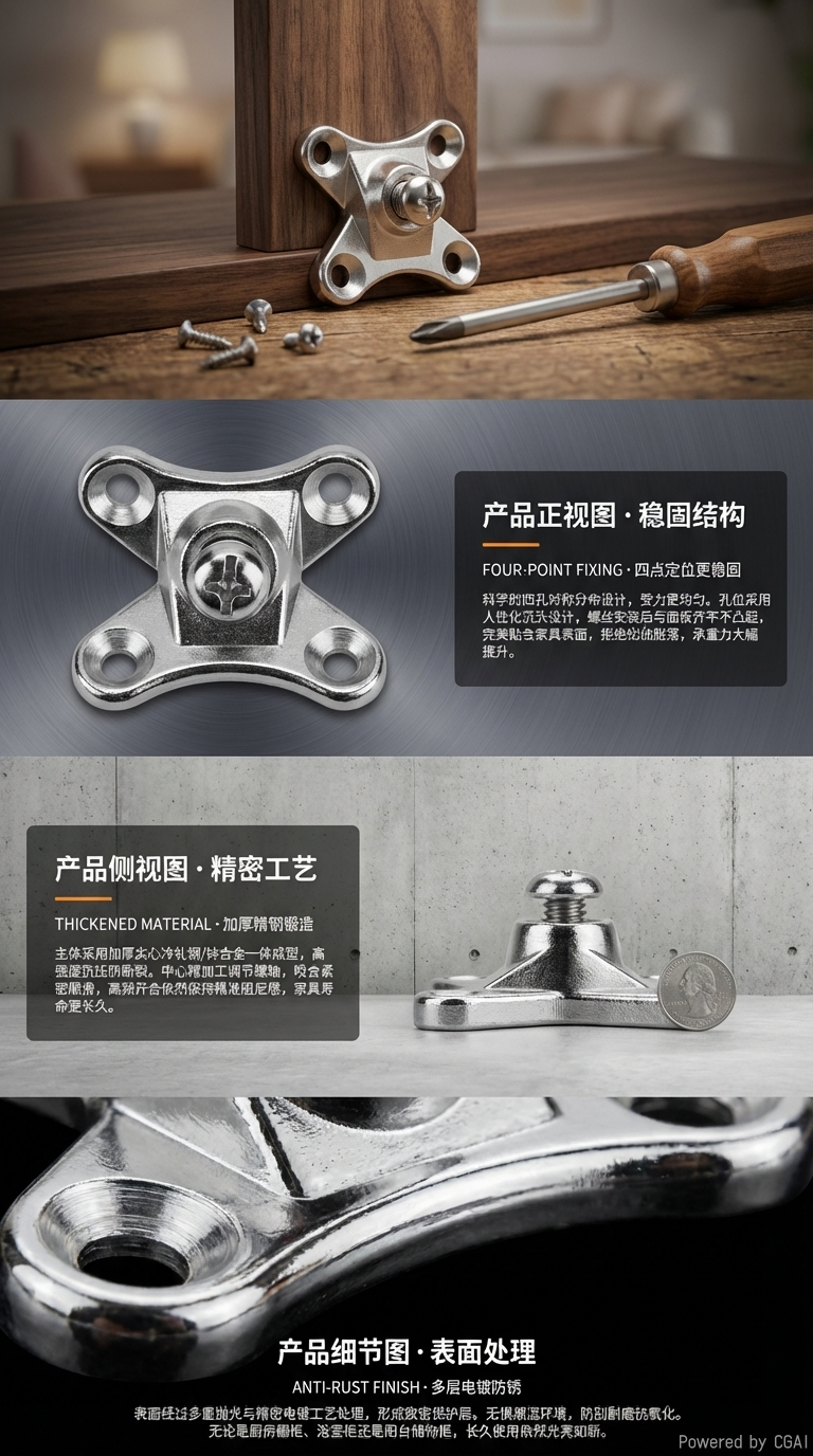 锌合金蝴蝶角码加厚材质坚固耐用不易生锈可拆卸安装适配家具板材拼接层板固定四孔定位稳固，2000个一盒详情2