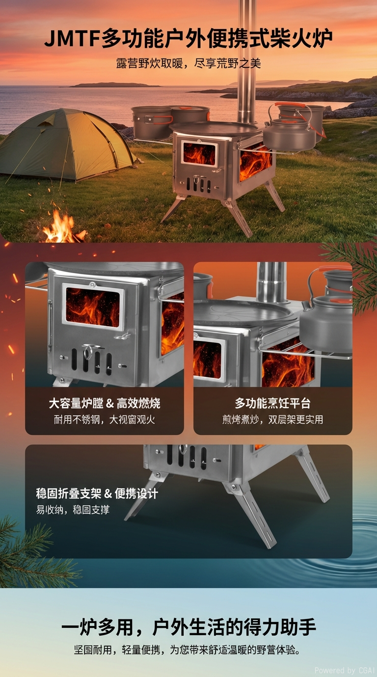2030 New model Barbecue grill, small wood-fired stove, outdoor barbecue, wild heating tent, multi-functional smokeless folding stove pic 1