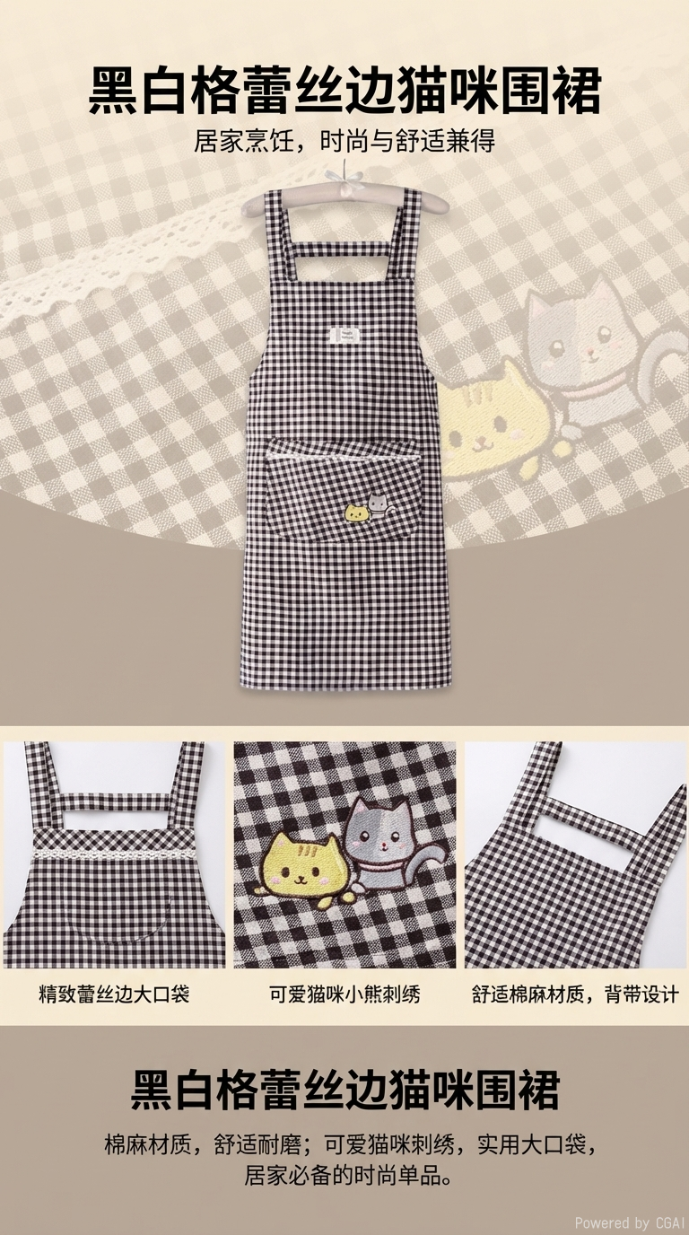 Household apron with wide sleeves, oil-resistant and dirt-resistant, large-sized adjustable apron for home kitchen use pic 1