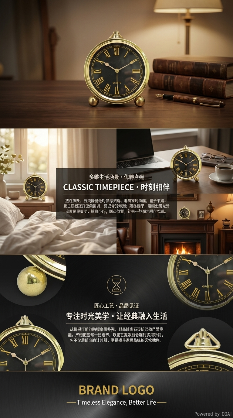金属5.5寸吊钟罗马数字家饰卧室摆件静音创意礼品时尚简约热销欧美爆款闹钟详情3