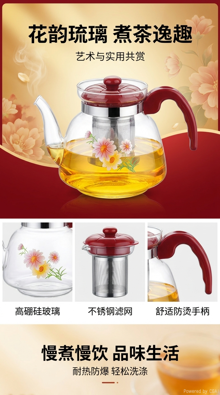 透明玻璃茶壶凉水壶紫砂壶电热煮茶壶茶具套装可以在明火上烧的玻璃茶壶详情1