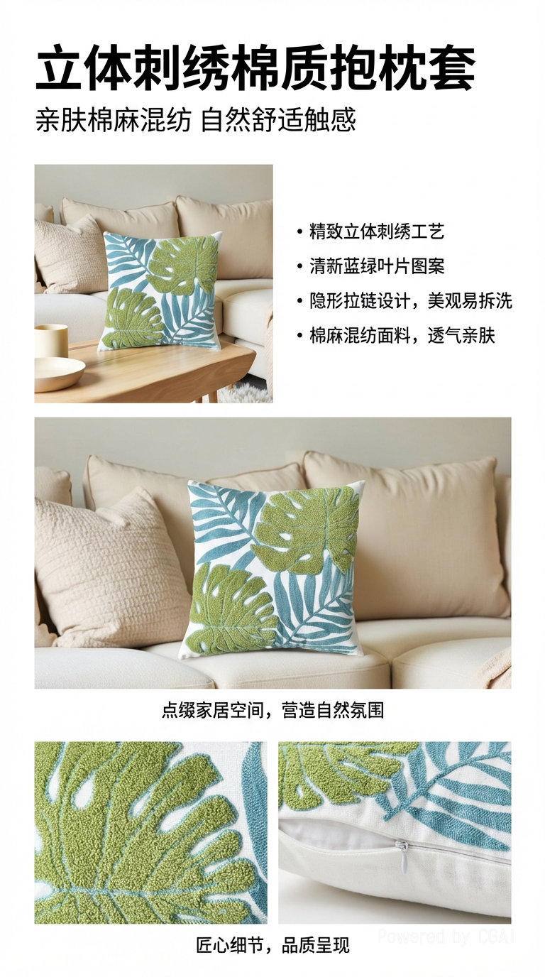 热带植物图案抱枕被靠枕沙发大靠背靠垫定制抱抱个性定做详情1