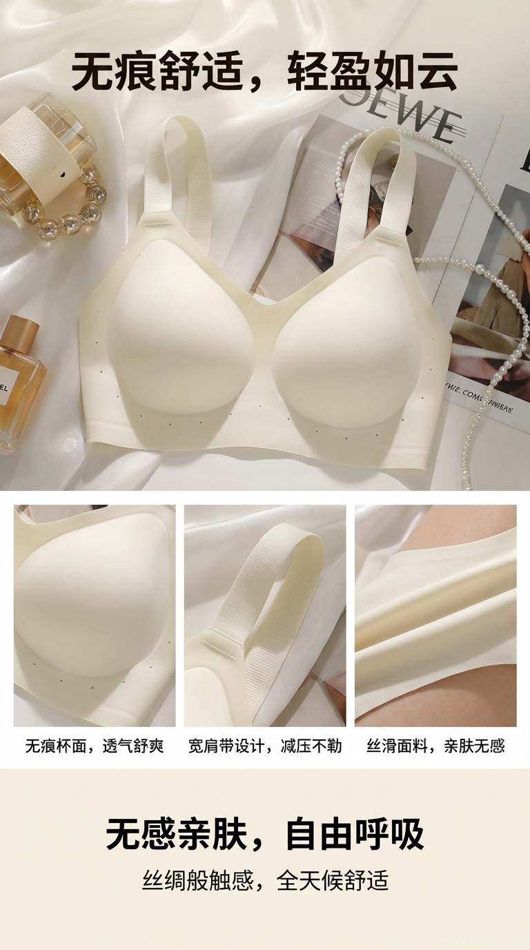 The cream-colored bras without underwire are comfortable, breathable, soft and provide support for daily wear pic 1
