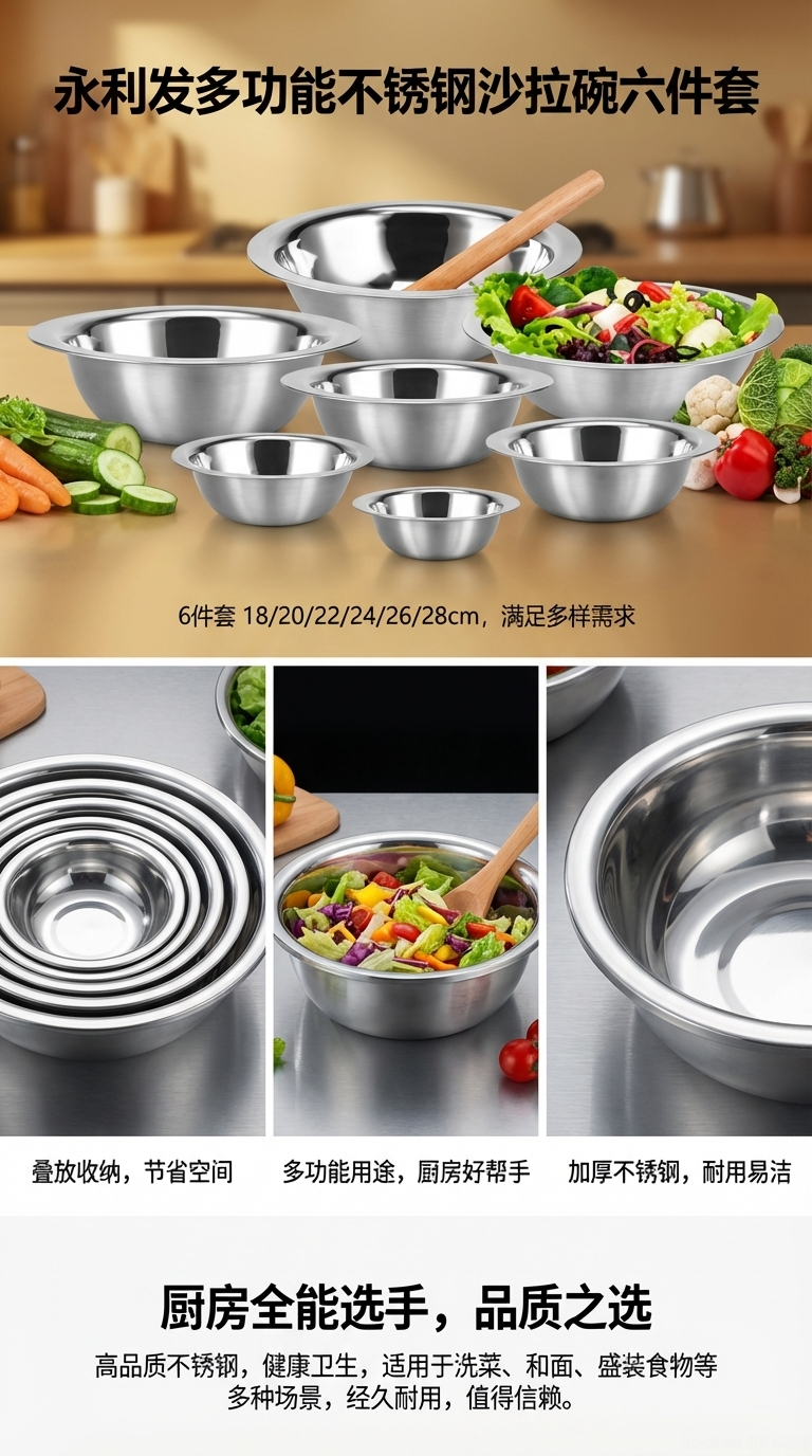 Stainless steel multi-functional salad bowl set, ceramic bowl and plate, dumpling plate, home ceramic plate pic 1