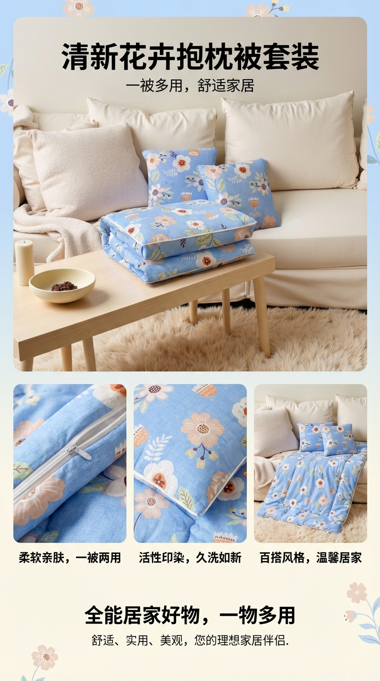 二合一精梳棉简约格子抱枕被办公室可折叠空调被子两用座椅靠枕被详情1