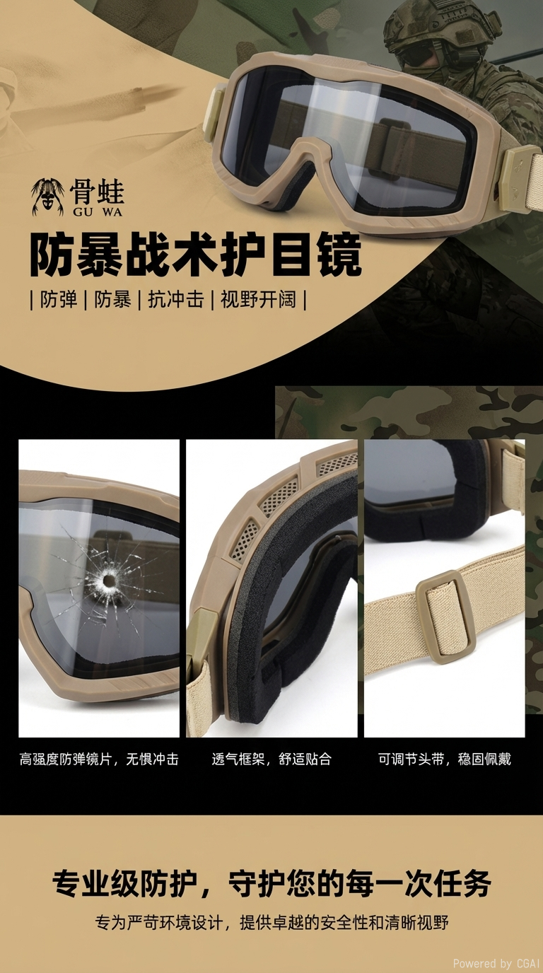 骨蛙户外越野运动骑行眼镜抗冲击战术装备护目镜套装夜视军迷眼镜详情1