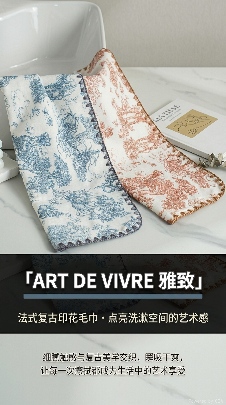 印花布艺绣布围裙毛巾服装罗口吸水柔软透气 大牌同款印花 · 高级感拉满 🌷 一面是柔软纱布，一面是蓬松毛圈，双面享受详情1