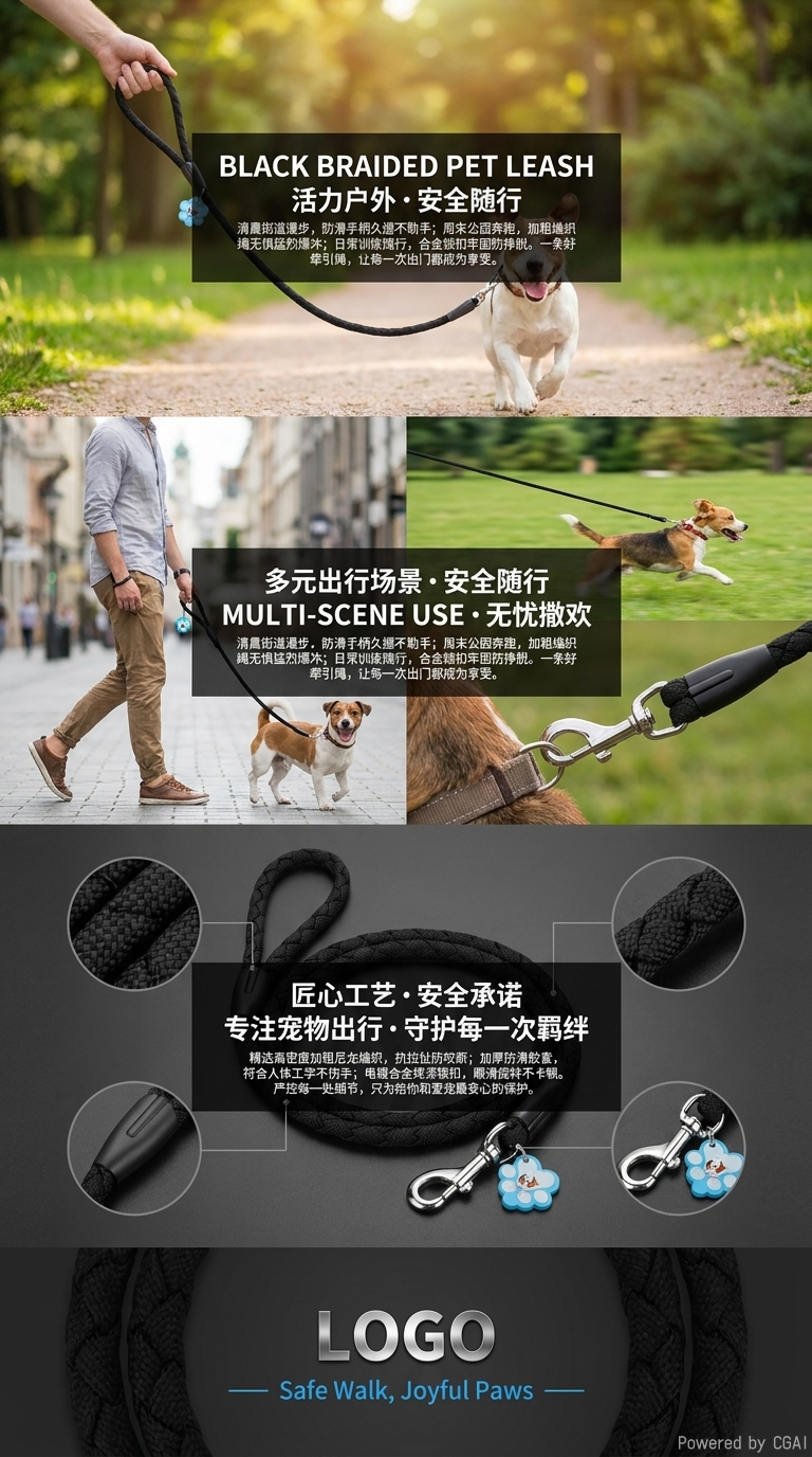 宠物牵引绳 长150cm直径1.5cm 编织宠物牵引绳详情2