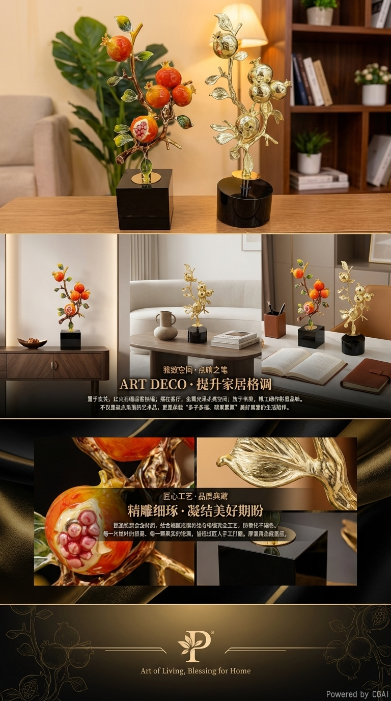 元宝·双生石榴艺术摆件 | 釉彩与鎏金 家居装饰工艺品详情3