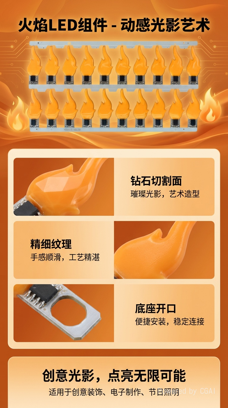 3v火焰灯丝LED字母灯丝蜡烛火苗光源配件 异型灯片详情1