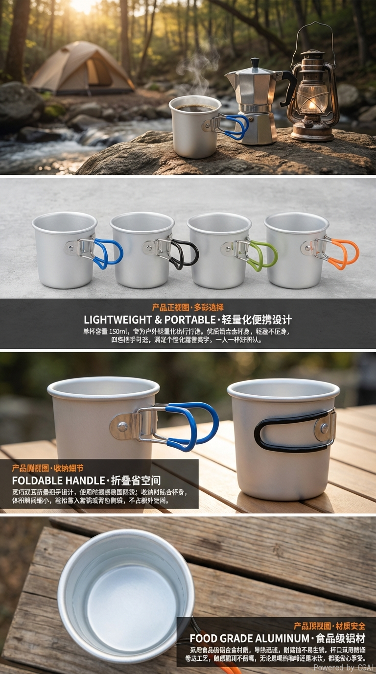 150ml/300ml outdoor aluminum alloy folding small tea cups, picnic water cups, coffee cups, camping barbecue wine cups, self-driving tour mouthwash cups pic 2