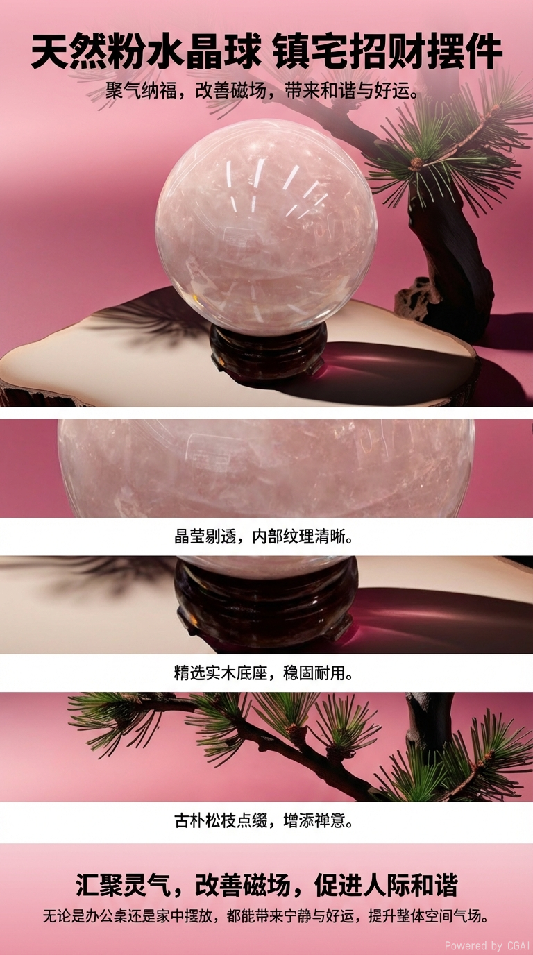 【现货】天然粉水晶球天然水晶球装饰品水晶球烛台摆件家居饰品礼品详情1