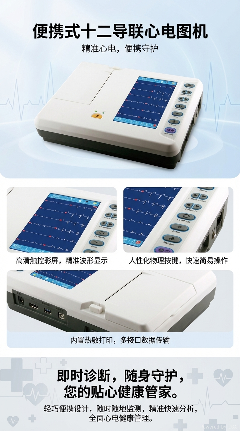 外贸心电图机3306G医用6通道便携式心电图机心跳分析心电仪器详情1