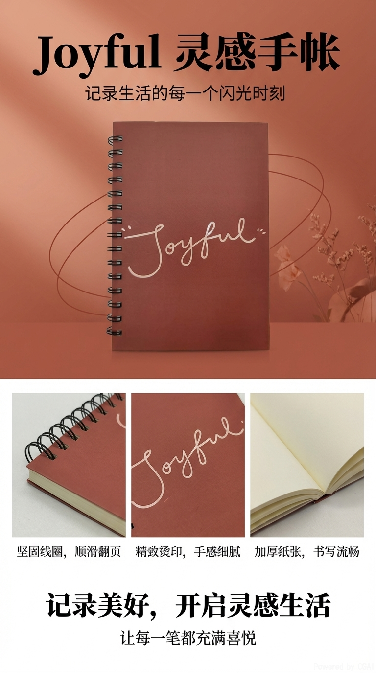 Donghu Paper Products A5 Warm Reddish-brown Joyful coil simple handwritten Notebook, artistic youth notebook pic 1