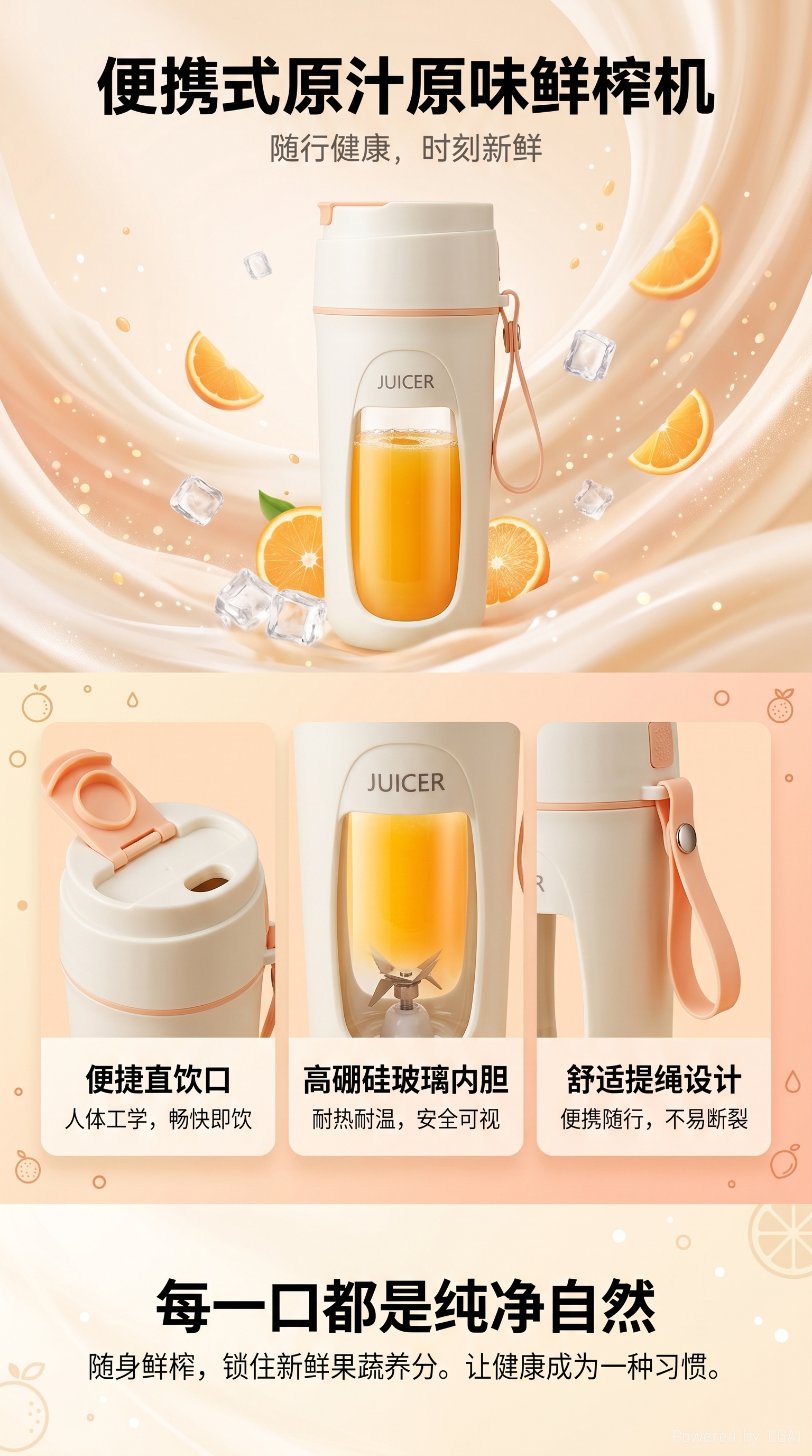 便携式商用橙汁杯手动榨汁杯儿童刷牙搅拌杯KC认证详情1