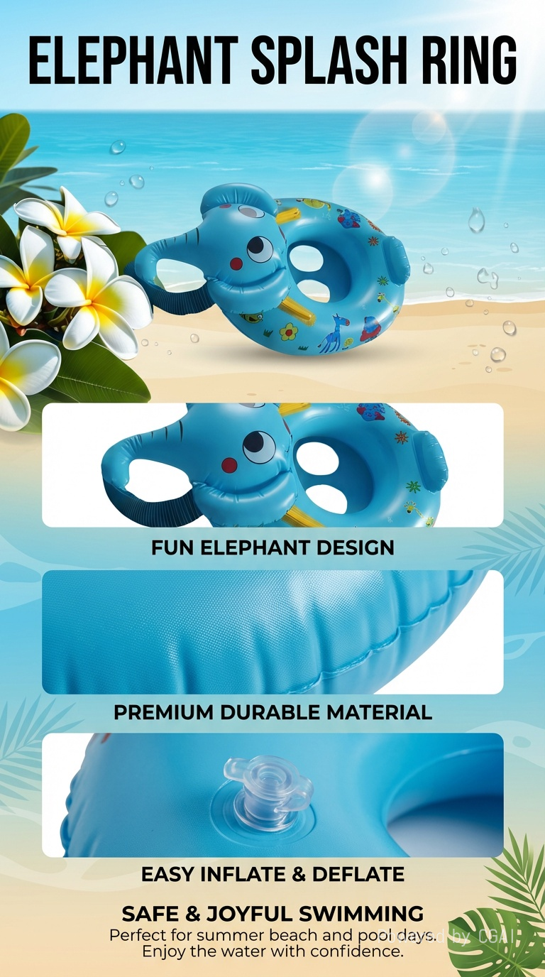 蓝色大象带坐垫充气游泳圈儿童适用详情1