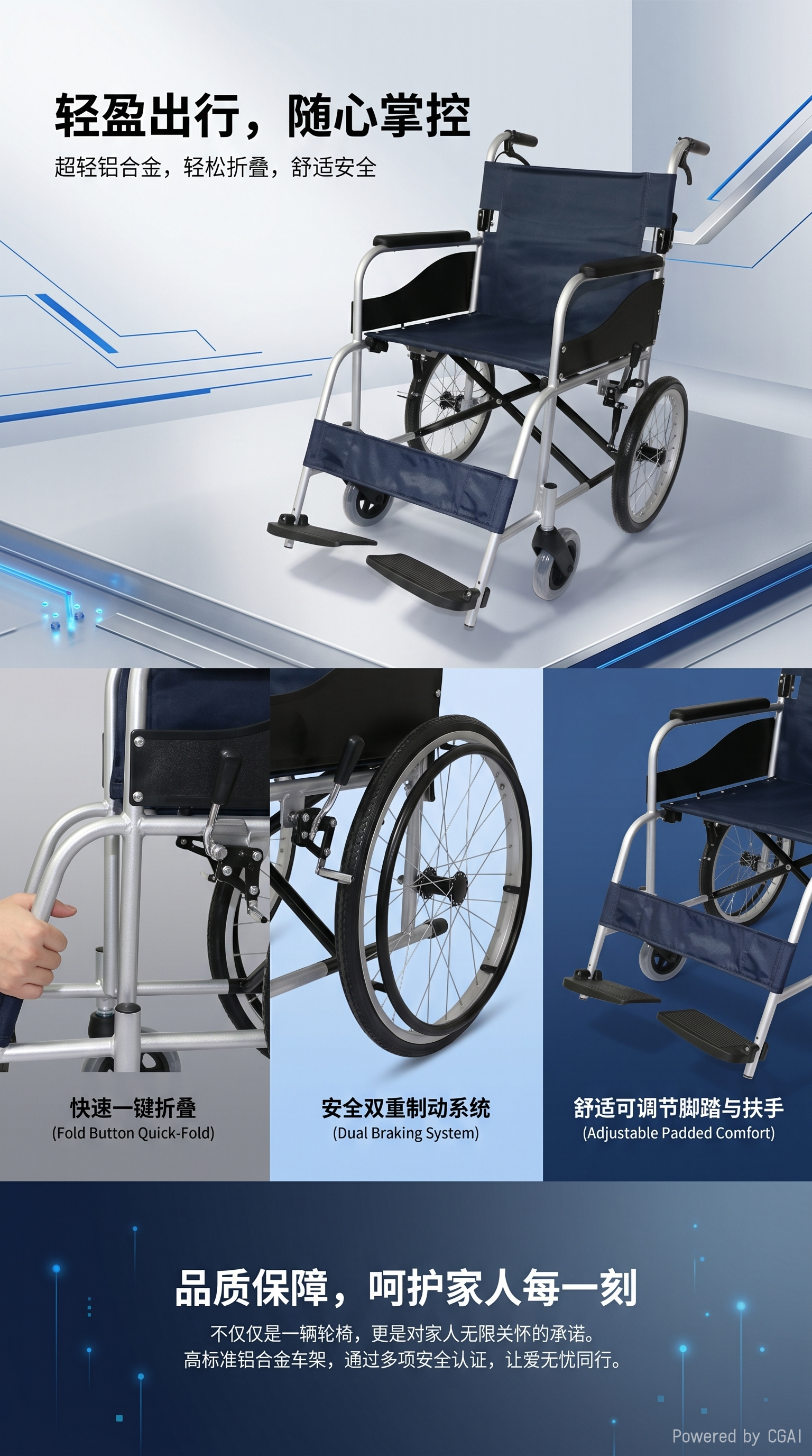 Aluminum alloy wheelchair, special wheelchair for the elderly, swivel wheel outdoor walking aid chair pic 1