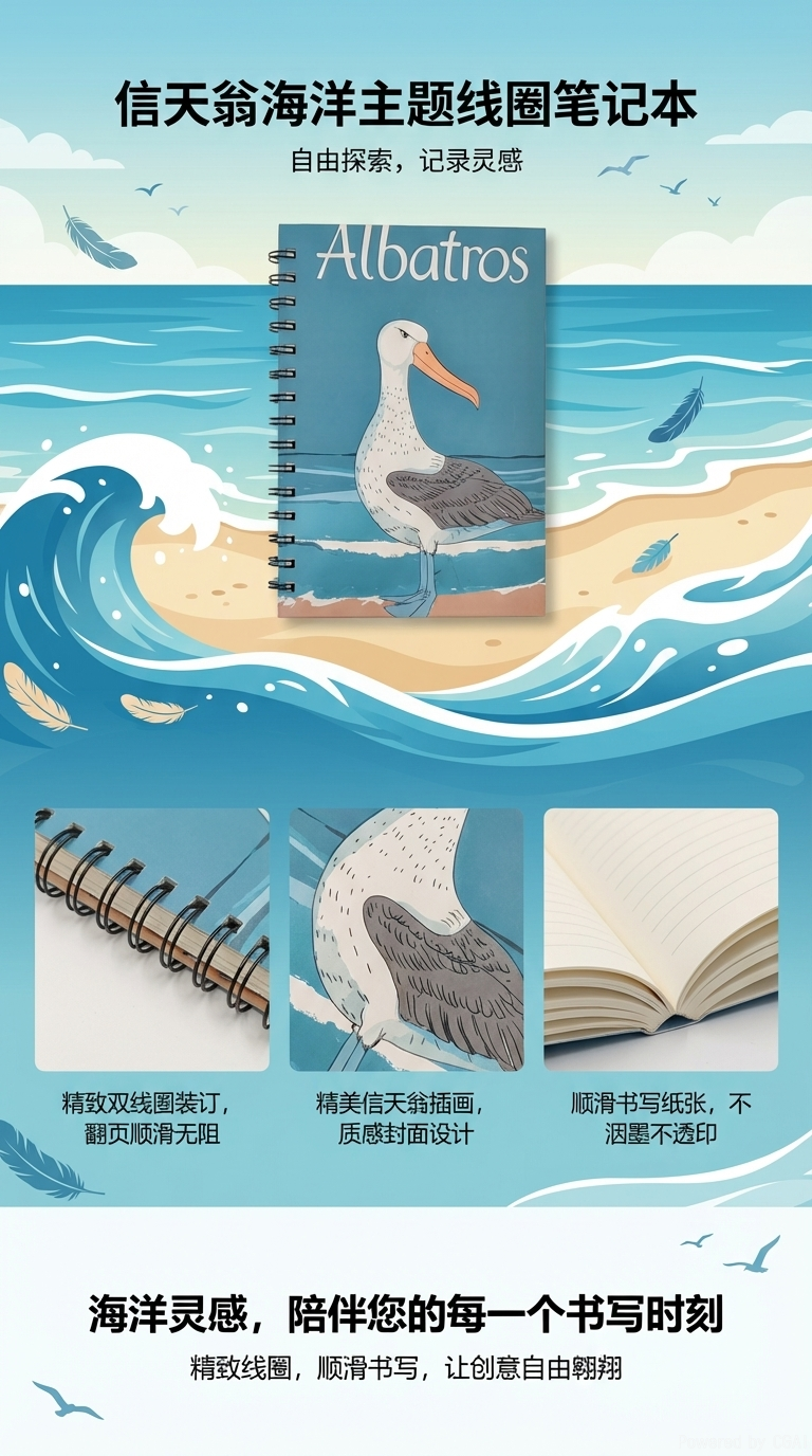 Donghu Paper Products A5 Albatros Albatross Coil Notebook, Marine Animal Notebook, Student Special Exercise Book, Factory Direct sale pic 1