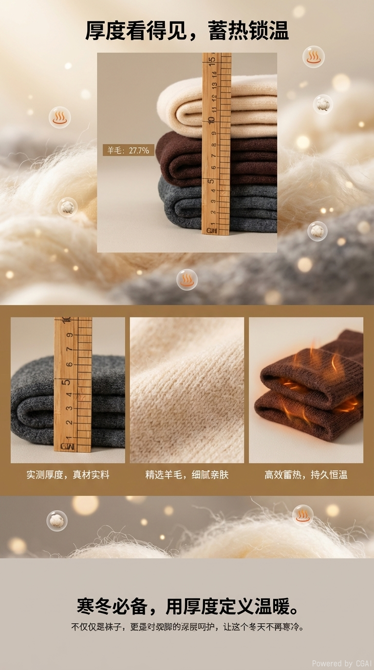 睡眠袜厚度看得见蓄热锁温羊毛27.7%毛巾袜袜子内衣居家日用文胸详情1
