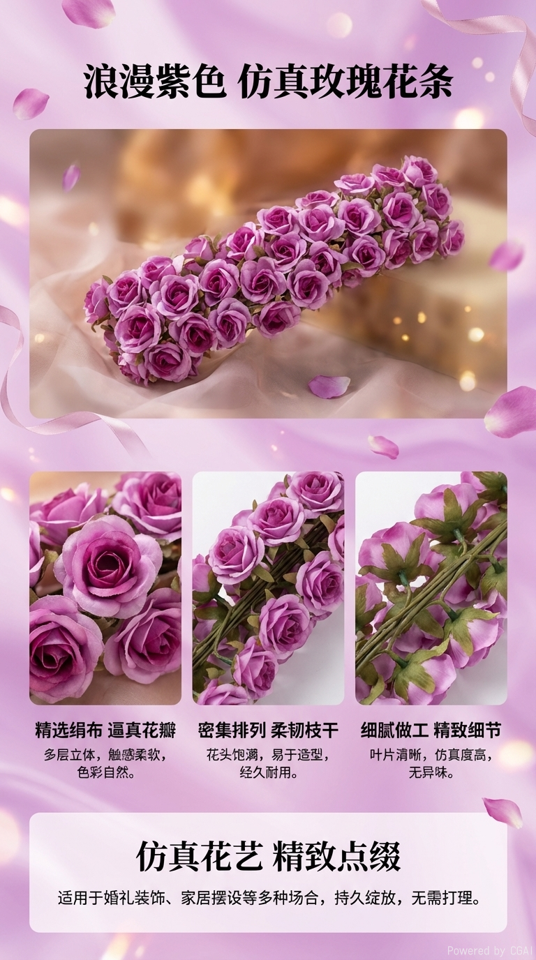手工编织仿玫瑰花串花藤吊礼品仿真花针织立体玫瑰仿真花详情1