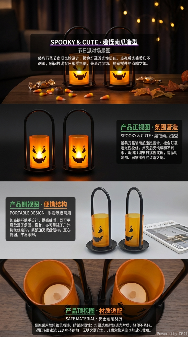 热卖万圣节马灯南瓜表情小夜桌面装饰道具摆件详情2