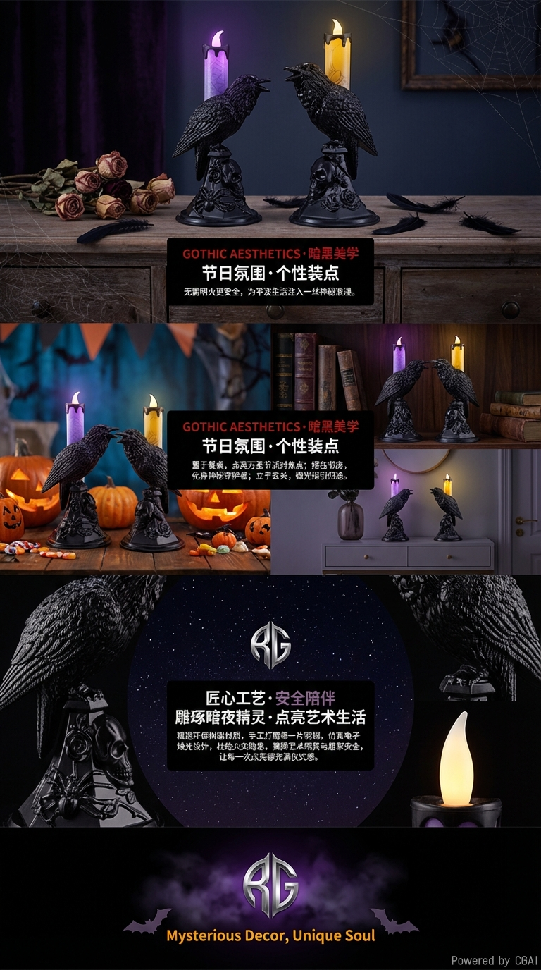 万圣节发光乌鸦蜡烛灯节日派对装饰道具摆件详情3