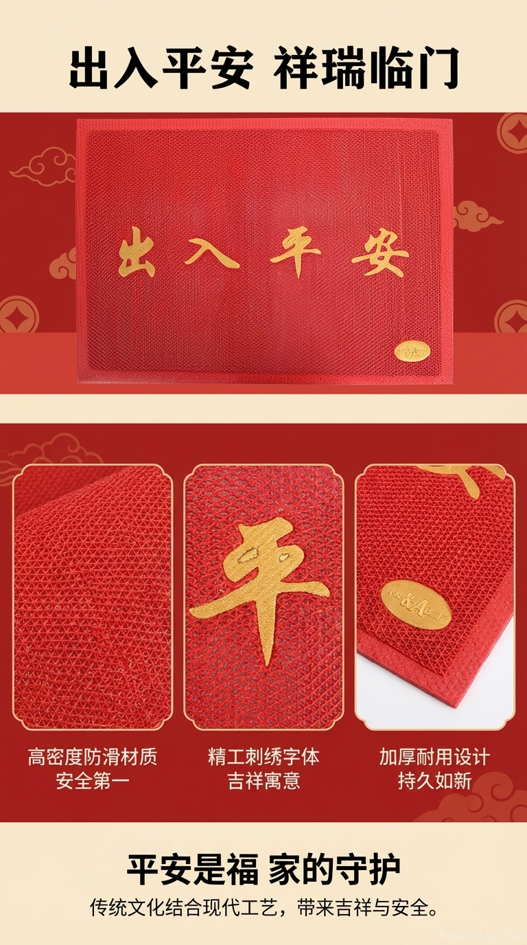 红色丝圈底垫出入平安地垫跨境浴缸垫地毯防滑吸水详情1