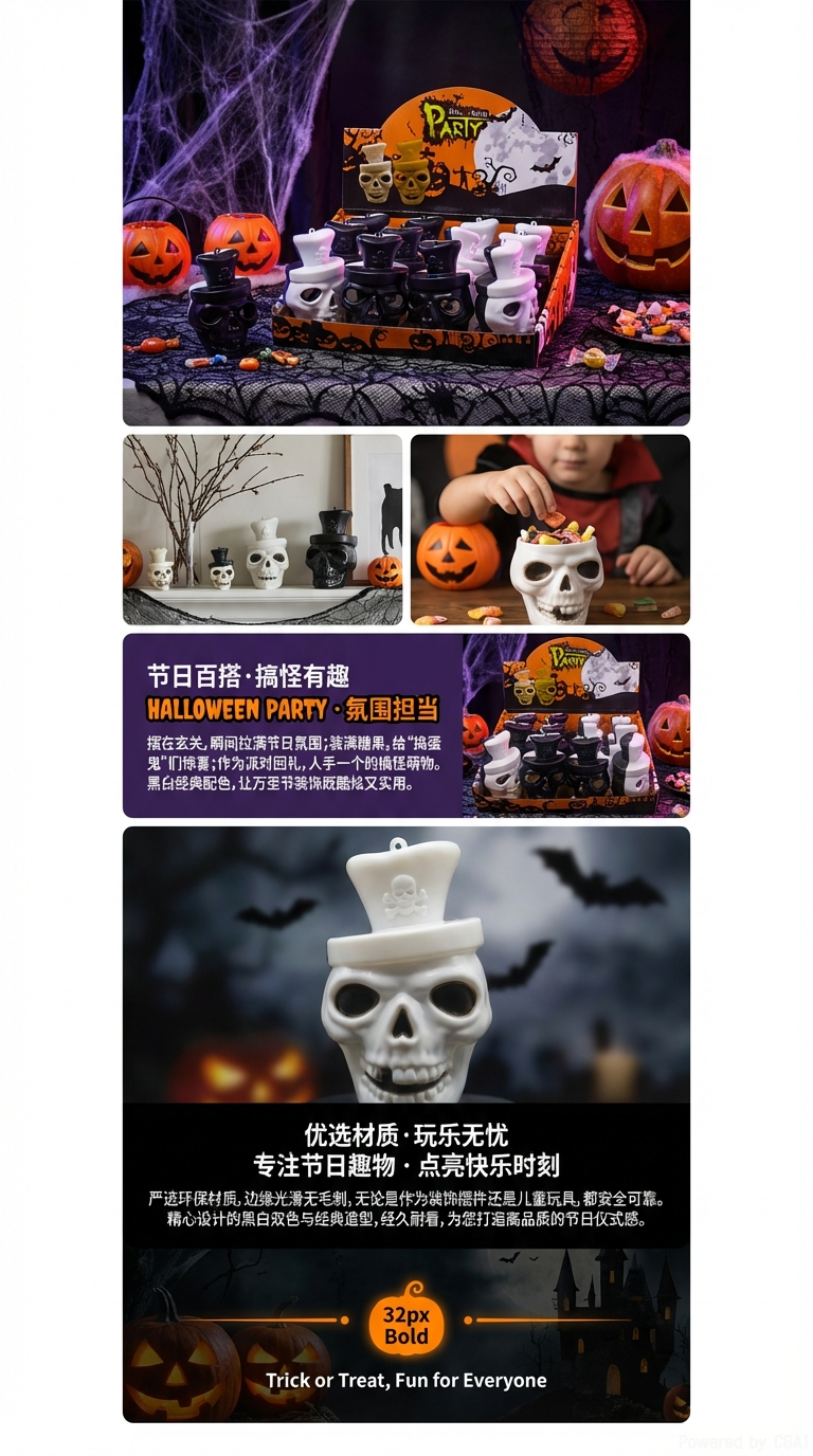 新款万圣节黑白鬼头发光小电子夜灯氛围装饰用品详情3