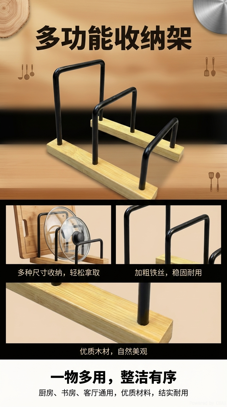 免打孔收纳整理架厨房用具置物架支架餐盘架砧板架详情1