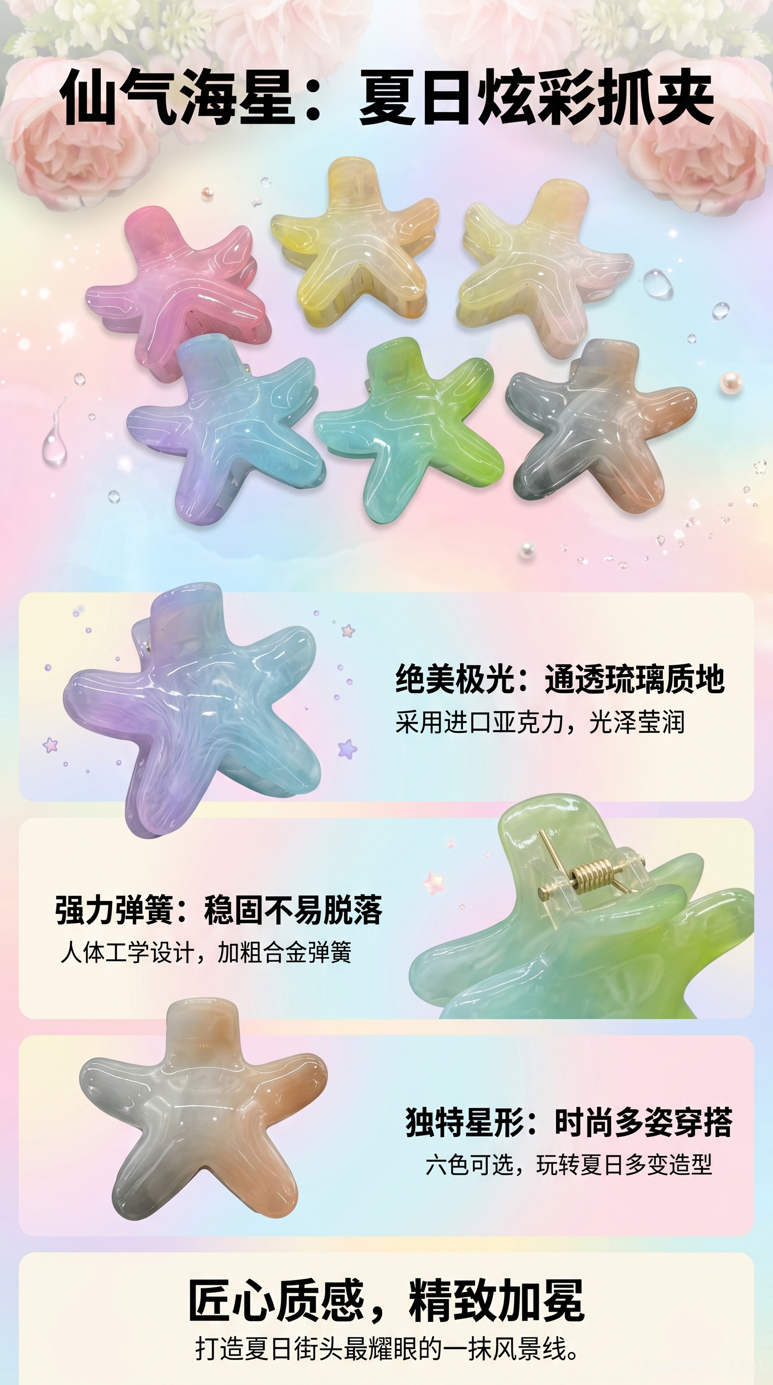 彩色星形宋锦宠物儿童发夹带宋锦底托发卡详情1